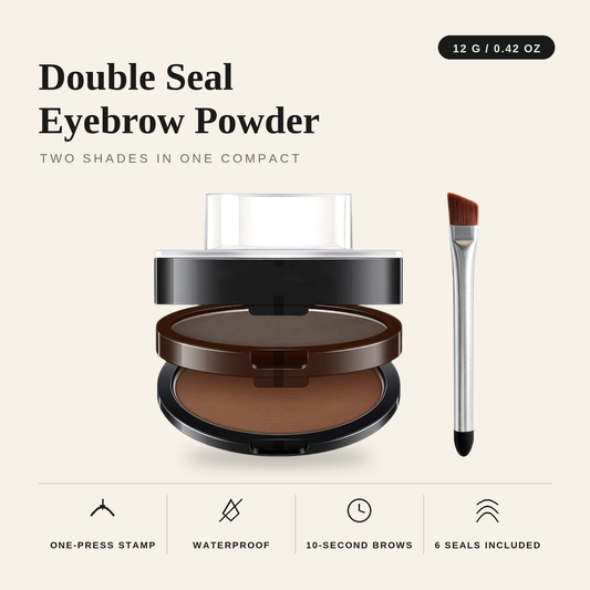Double Seal Waterproof Eyebrow Powder Compact — 2 Shades + 6 Brow Seals