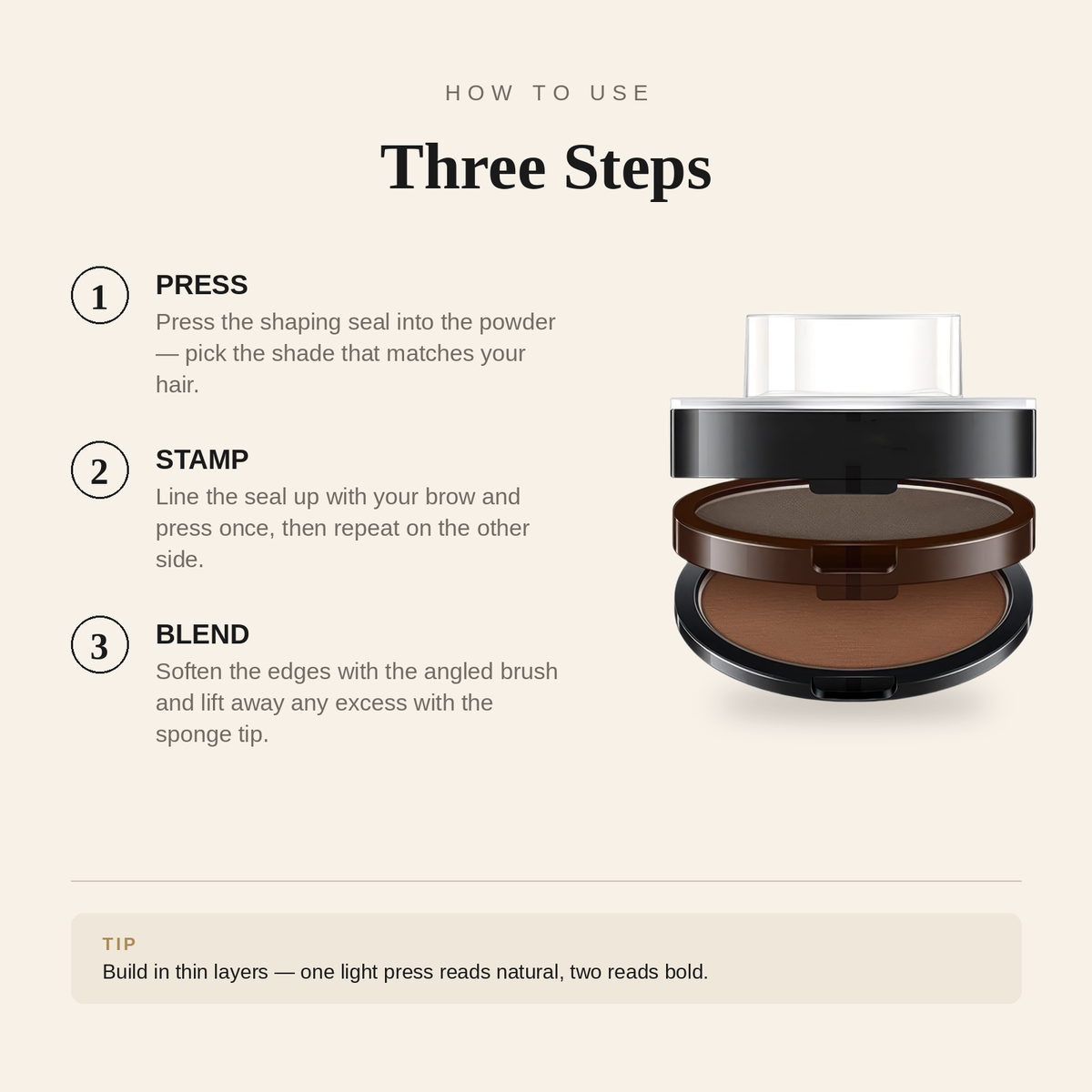 Double Seal Waterproof Eyebrow Powder Compact — 2 Shades + 6 Brow Seals