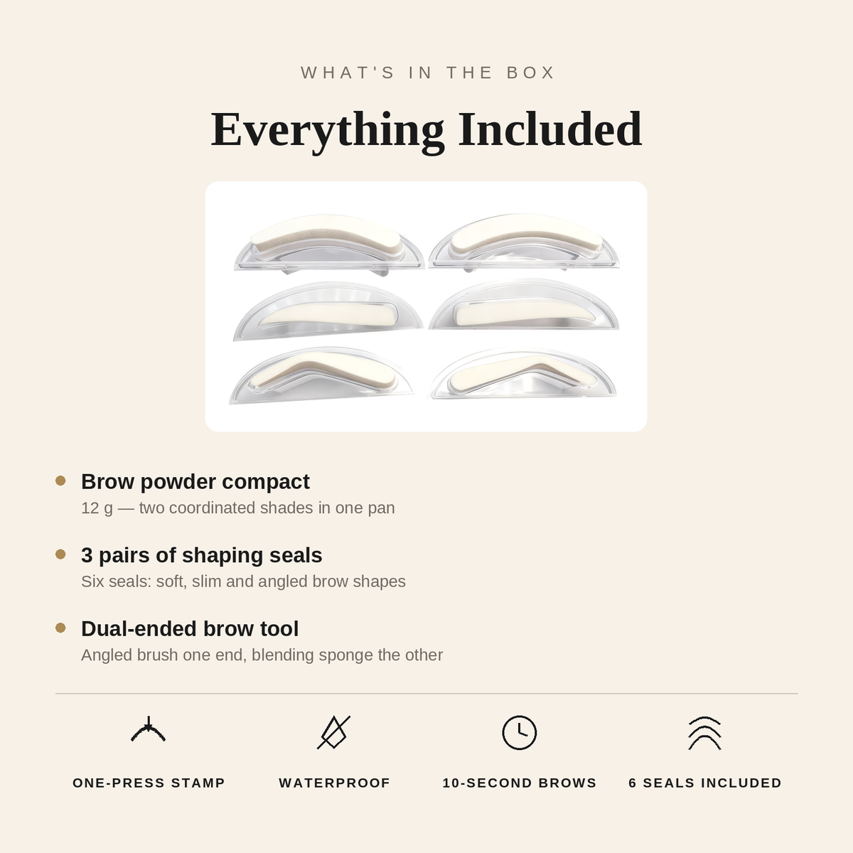 Double Seal Waterproof Eyebrow Powder Compact — 2 Shades + 6 Brow Seals
